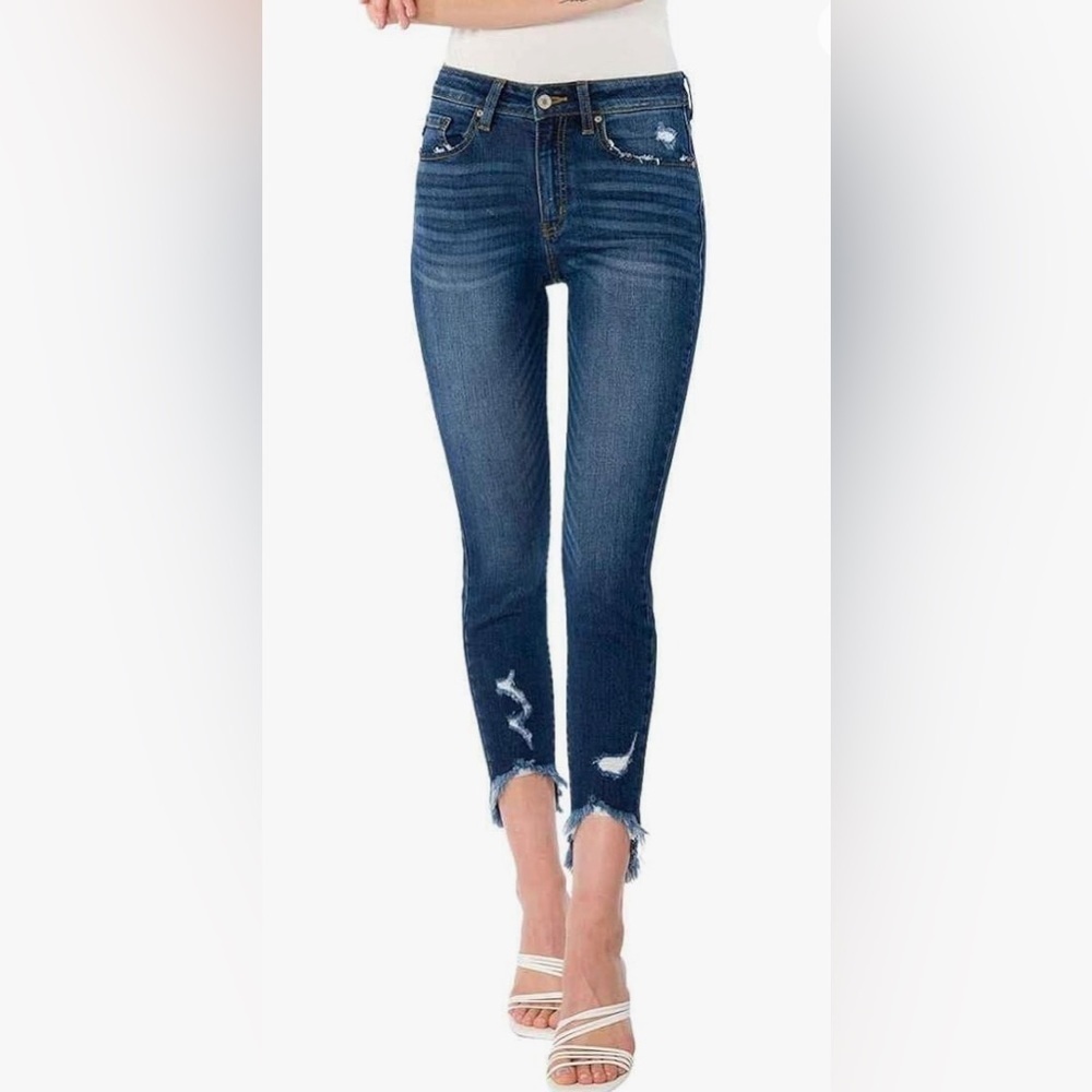 Kancan High Rise Ankle Length Distressed Skinny Jeans With Destroyed Hems Size 7